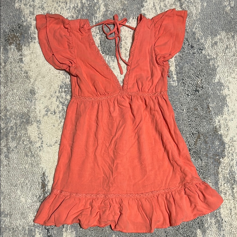 Coral Ruffle Mini Dress
